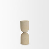 Qamra Short Beige Textured Metal Pillar Candle Holder 70710 Mercana