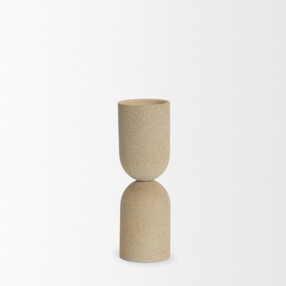Mercana Qamra Textured Metal Pillar Candle Holder - Elevate Your Home Décor with Organic Sophistication Beige | Medium 70711