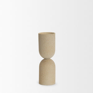 Mercana Qamra Textured Metal Pillar Candle Holder - Elevate Your Home Décor with Organic Sophistication Beige | Medium 70711