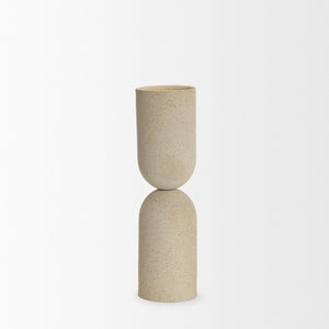 Mercana Qamra Textured Metal Pillar Candle Holder - Elevate Your Home Décor with Organic Sophistication Beige | Tall 70712