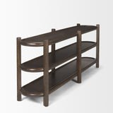 Romi Dark Brown Wood with 3 Shelves Oval Console Table 70640 Mercana