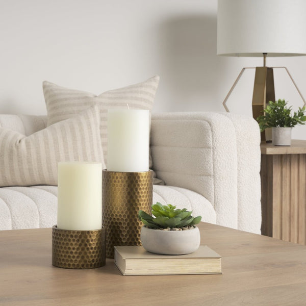 Mercana Gage Honeycomb Textured Metal Candle Holders Set of 2 for Elegant Home Decor and Ambiance 70542
