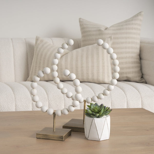 Mercana Pontchartrain Decorative Object - Hand-Finished White Beaded Broken Sphere with Gold Base Accent White Wood | 16H 68681