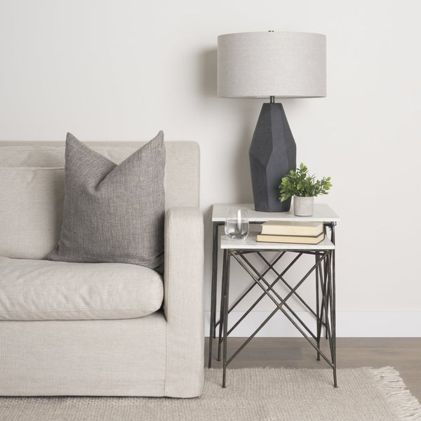 Mercana Lorlei Elegant Marble Top End Table with Crisscross Metal Base for Modern Living Room Décor 69247-AB