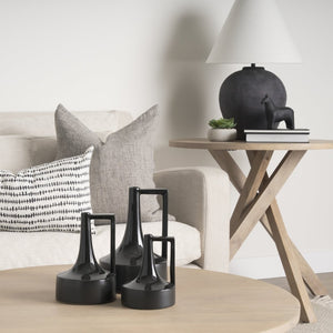 Mercana Burton Contemporary Ceramic Jug Vase with Dual Finish for Modern Farmhouse and Minimalist Decor Glossy & Matte Black Ceramic | 11.6H 69981