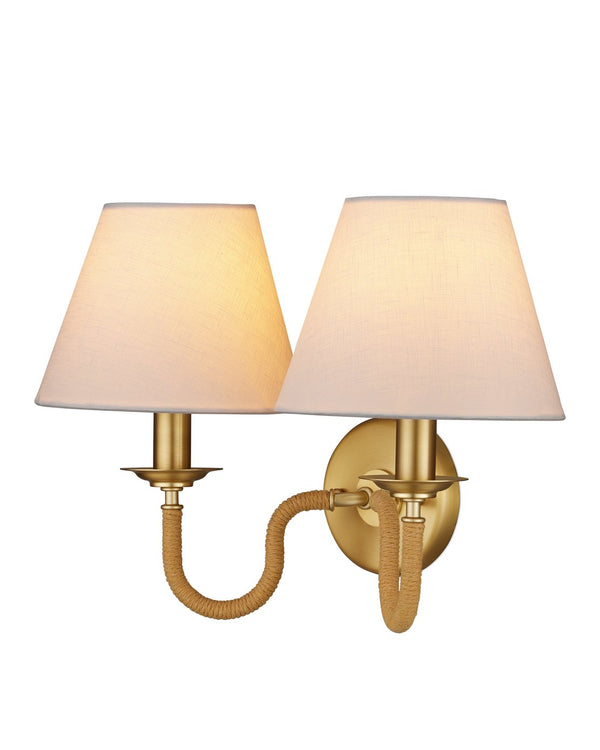 Currey & Company Adala Brass Wall Sconce - Elegant Traditional Design With Natural Rope Accents & Soft Linen Shades Gold Rope ,Metal 5000-0274-currey-company
