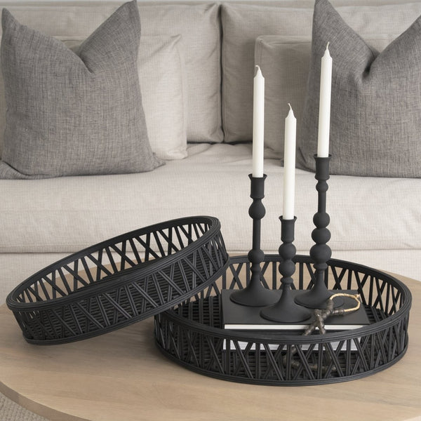 Mercana Haute Matte Black Blown Glass Candlestick – Elegant Modern Decor for Tabletop and Mantel Accents Black Glass | Small 70357