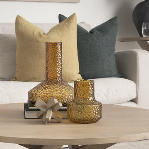 Mercana Jolene Pebbled Glass Vase – Translucent Green with Textured Finish for Elegant Home Décor Accents Amber Glass | Short 70366