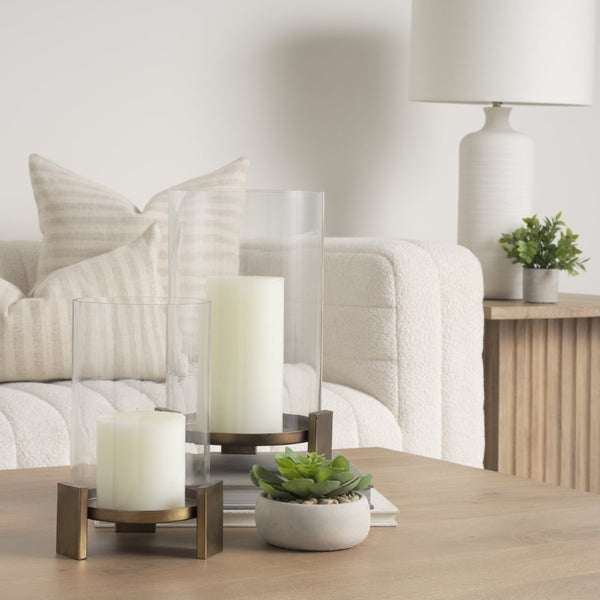 Mercana Price Elegant Matte Black Metal Hurricane Candle Holder with Glass for Ambiance and Style Antiqued Gold | Large 70678