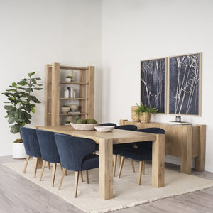 Mercana Niles Wingback Dining Chair - Stylish Comfort with Curved Design and Durable Wooden Legs for Any Space Navy Blue Fabric | Medium Brown Wood 69400