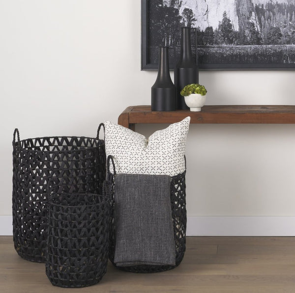 Mercana Lola Handwoven Water Hyacinth Zig Zag Baskets for Stylish Storage in Living Rooms & Bedrooms 69608