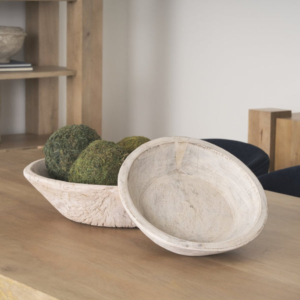 Mercana Nikita Large Reclaimed Wood Bowls - Rustic Centerpiece for Modern and Farmhouse Decor, Unique Design Light-Wash | Set of 2 70147