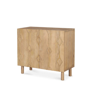 Mercana Heera Accent Cabinet with Diamond Motif Doors – Stylish Solid Wood Storage for Any Room Light Brown 70643