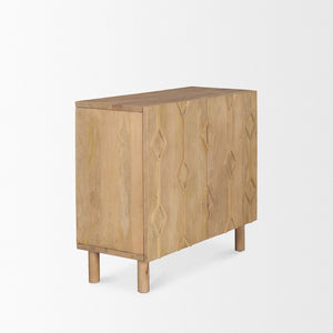 Mercana Heera Accent Cabinet with Diamond Motif Doors – Stylish Solid Wood Storage for Any Room Light Brown 70643