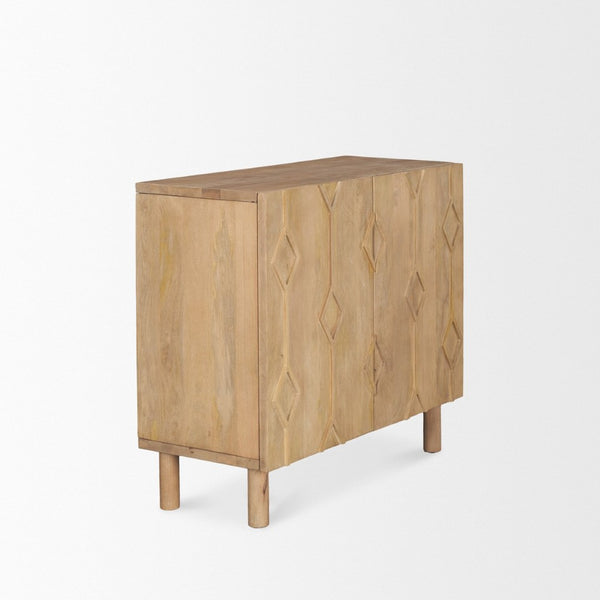 Mercana Heera Accent Cabinet with Diamond Motif Doors – Stylish Solid Wood Storage for Any Room Light Brown 70643