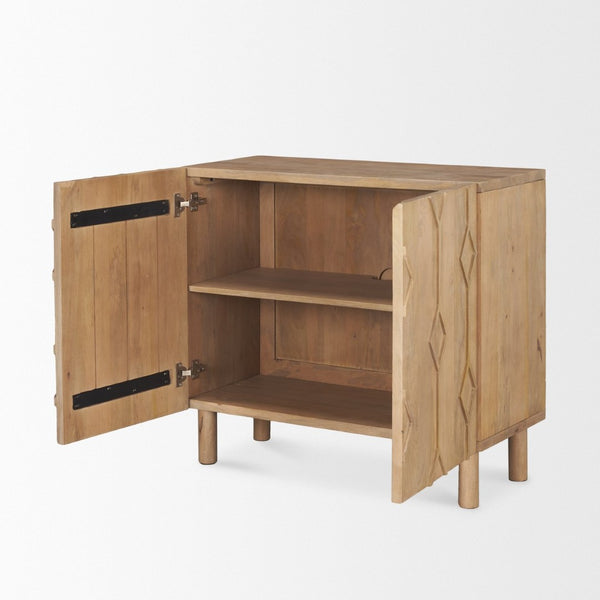 Mercana Heera Accent Cabinet with Diamond Motif Doors – Stylish Solid Wood Storage for Any Room Light Brown 70643