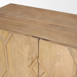 Mercana Heera Accent Cabinet with Diamond Motif Doors – Stylish Solid Wood Storage for Any Room Light Brown 70643