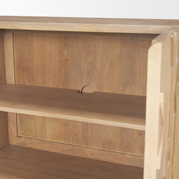 Mercana Heera Accent Cabinet with Diamond Motif Doors – Stylish Solid Wood Storage for Any Room Light Brown 70643