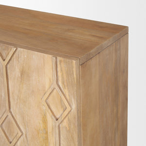 Mercana Heera Sideboard with Artisanal CNC-Carved Diamond Motif for Elegant Storage and Display Solutions Light Brown 70644