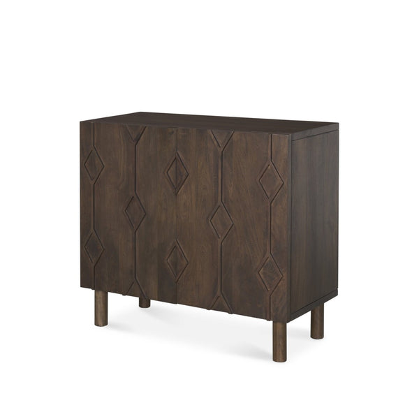 Mercana Heera Accent Cabinet with Diamond Motif Doors – Stylish Solid Wood Storage for Any Room Dark Brown 70645