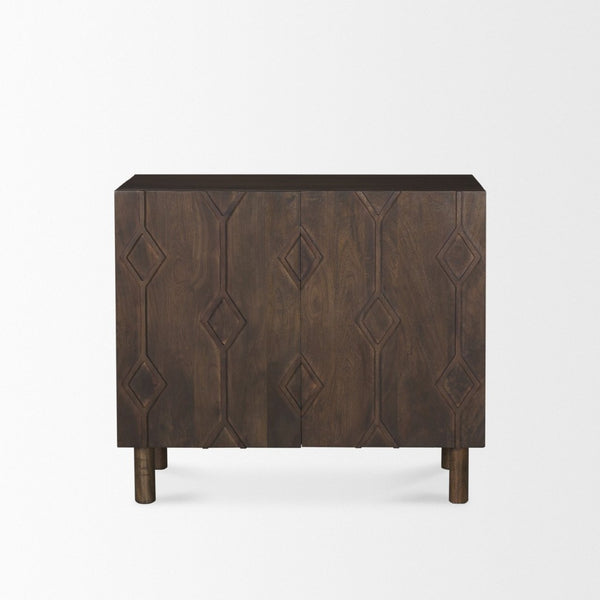 Mercana Heera Accent Cabinet with Diamond Motif Doors – Stylish Solid Wood Storage for Any Room Dark Brown 70645
