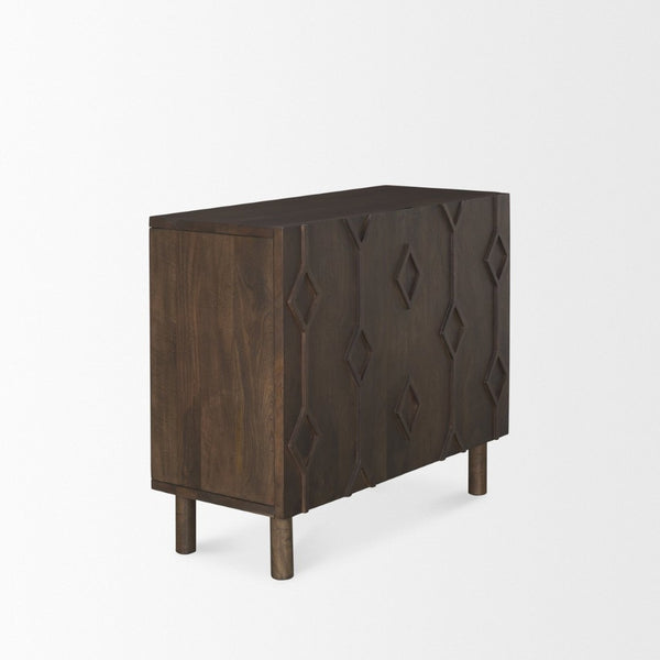 Mercana Heera Accent Cabinet with Diamond Motif Doors – Stylish Solid Wood Storage for Any Room Dark Brown 70645
