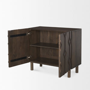 Mercana Heera Accent Cabinet with Diamond Motif Doors – Stylish Solid Wood Storage for Any Room Dark Brown 70645