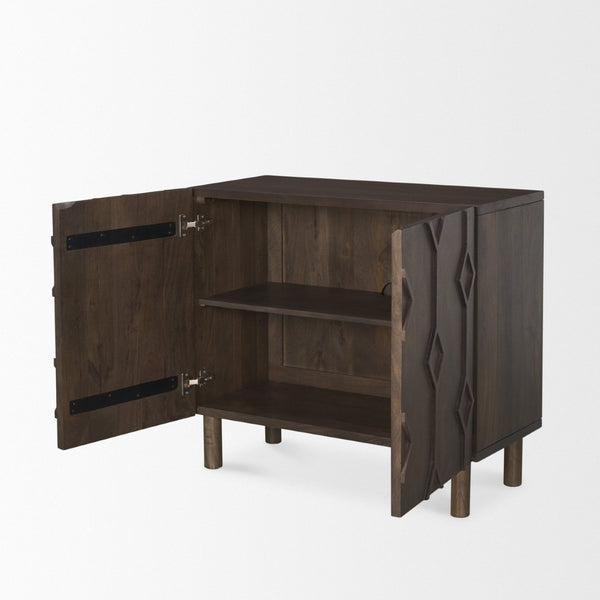 Mercana Heera Accent Cabinet with Diamond Motif Doors – Stylish Solid Wood Storage for Any Room Dark Brown 70645