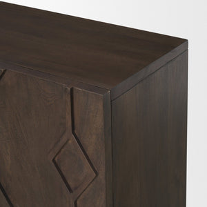 Mercana Heera Accent Cabinet with Diamond Motif Doors – Stylish Solid Wood Storage for Any Room Dark Brown 70645