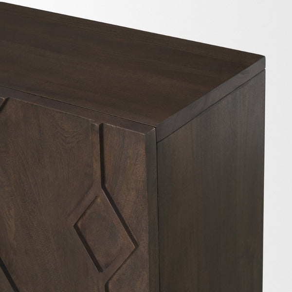 Mercana Heera Accent Cabinet with Diamond Motif Doors – Stylish Solid Wood Storage for Any Room Dark Brown 70645
