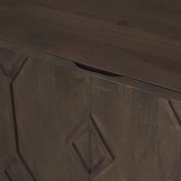 Mercana Heera Accent Cabinet with Diamond Motif Doors – Stylish Solid Wood Storage for Any Room Dark Brown 70645