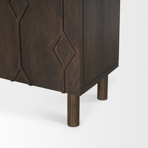 Mercana Heera Accent Cabinet with Diamond Motif Doors – Stylish Solid Wood Storage for Any Room Dark Brown 70645