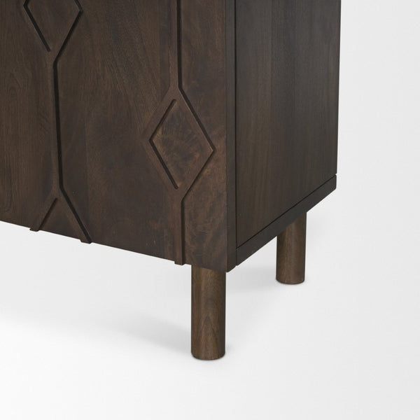 Mercana Heera Accent Cabinet with Diamond Motif Doors – Stylish Solid Wood Storage for Any Room Dark Brown 70645