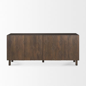 Mercana Heera Sideboard with Artisanal CNC-Carved Diamond Motif for Elegant Storage and Display Solutions Dark Brown 70646