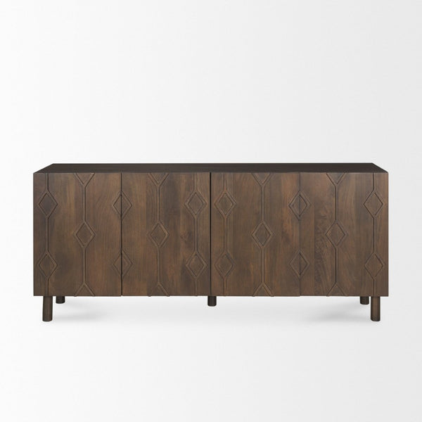Mercana Heera Sideboard with Artisanal CNC-Carved Diamond Motif for Elegant Storage and Display Solutions Dark Brown 70646