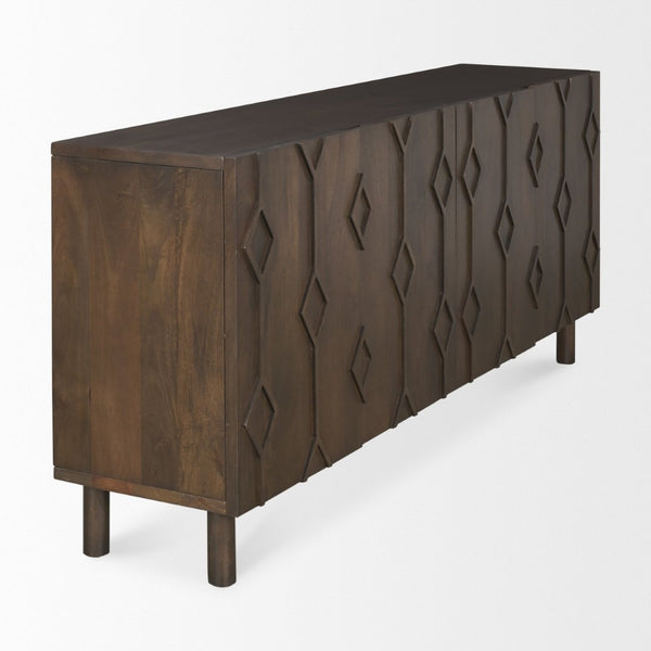 Mercana Heera Sideboard with Artisanal CNC-Carved Diamond Motif for Elegant Storage and Display Solutions Dark Brown 70646