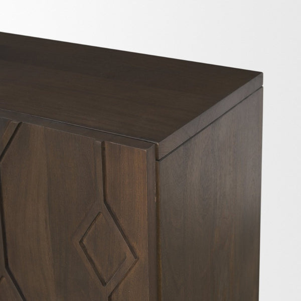 Mercana Heera Sideboard with Artisanal CNC-Carved Diamond Motif for Elegant Storage and Display Solutions Dark Brown 70646