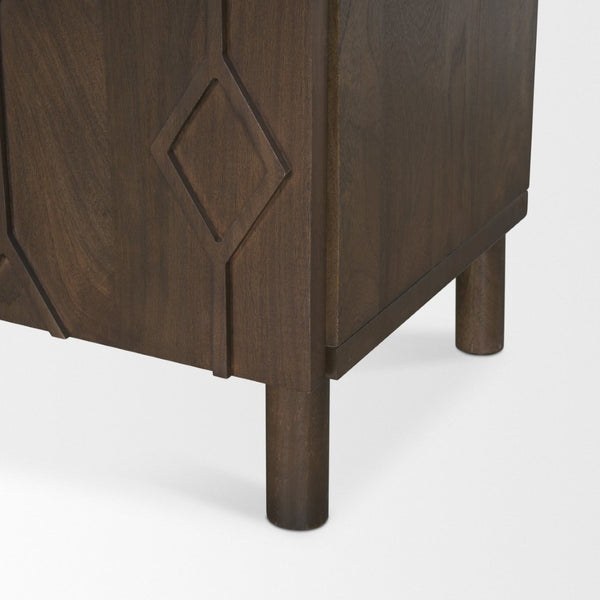 Mercana Heera Sideboard with Artisanal CNC-Carved Diamond Motif for Elegant Storage and Display Solutions Dark Brown 70646