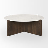 Bianca Dark Brown Wood with Marble Round Top Coffee Table 70648-AB Mercana