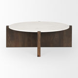 Bianca Dark Brown Wood with Marble Round Top Coffee Table 70648-AB Mercana