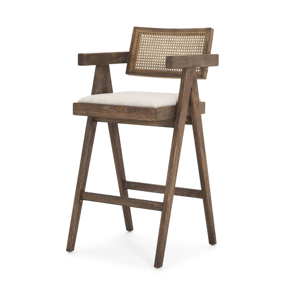 Mercana Indie Bar Stool with Cane Backrest – Modern Solid Ash Wood Design for Stylish Kitchen and Dining Spaces Medium Brown | Bar 70586