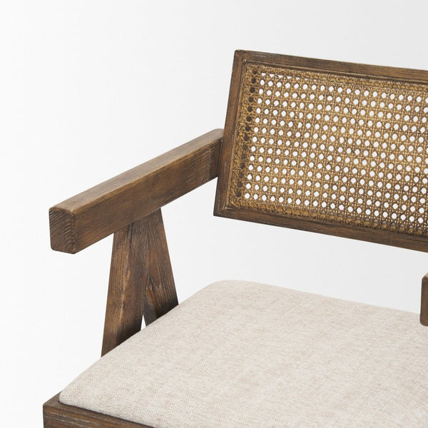 Mercana Indie Bar Stool with Cane Backrest – Modern Solid Ash Wood Design for Stylish Kitchen and Dining Spaces Medium Brown | Counter 70587