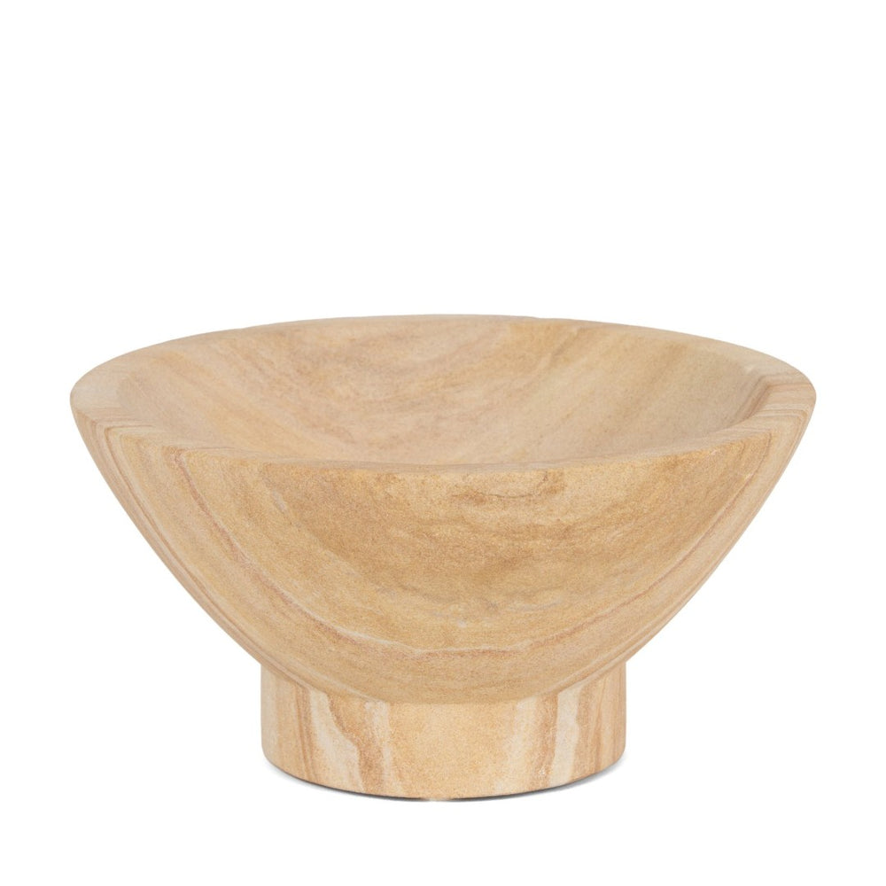 Mercana Ramira Decorative Beige Pedestal Bowl - Hand-Carved Natural Stone Accent for Elegant Home Decor 70704