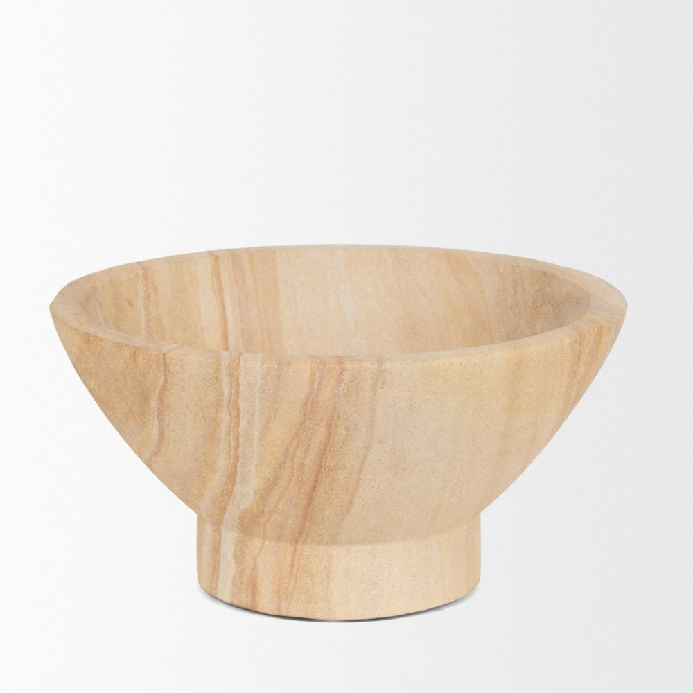 Mercana Ramira Decorative Beige Pedestal Bowl - Hand-Carved Natural Stone Accent for Elegant Home Decor 70704