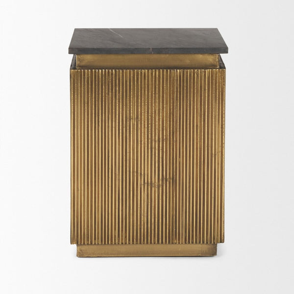 Mercana Satima Elegant Round Accent Table with Antiqued Gold Fluted Base and White Marble Top for Any Space Black Marble | Gold Metal 70778