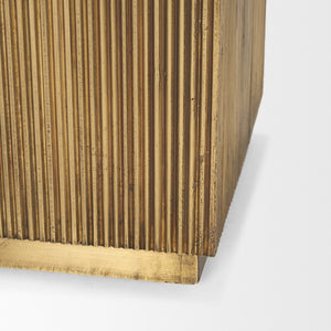 Mercana Satima Elegant Round Accent Table with Antiqued Gold Fluted Base and White Marble Top for Any Space Black Marble | Gold Metal 70778