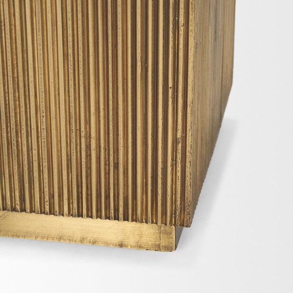 Mercana Satima Elegant Round Accent Table with Antiqued Gold Fluted Base and White Marble Top for Any Space Black Marble | Gold Metal 70778