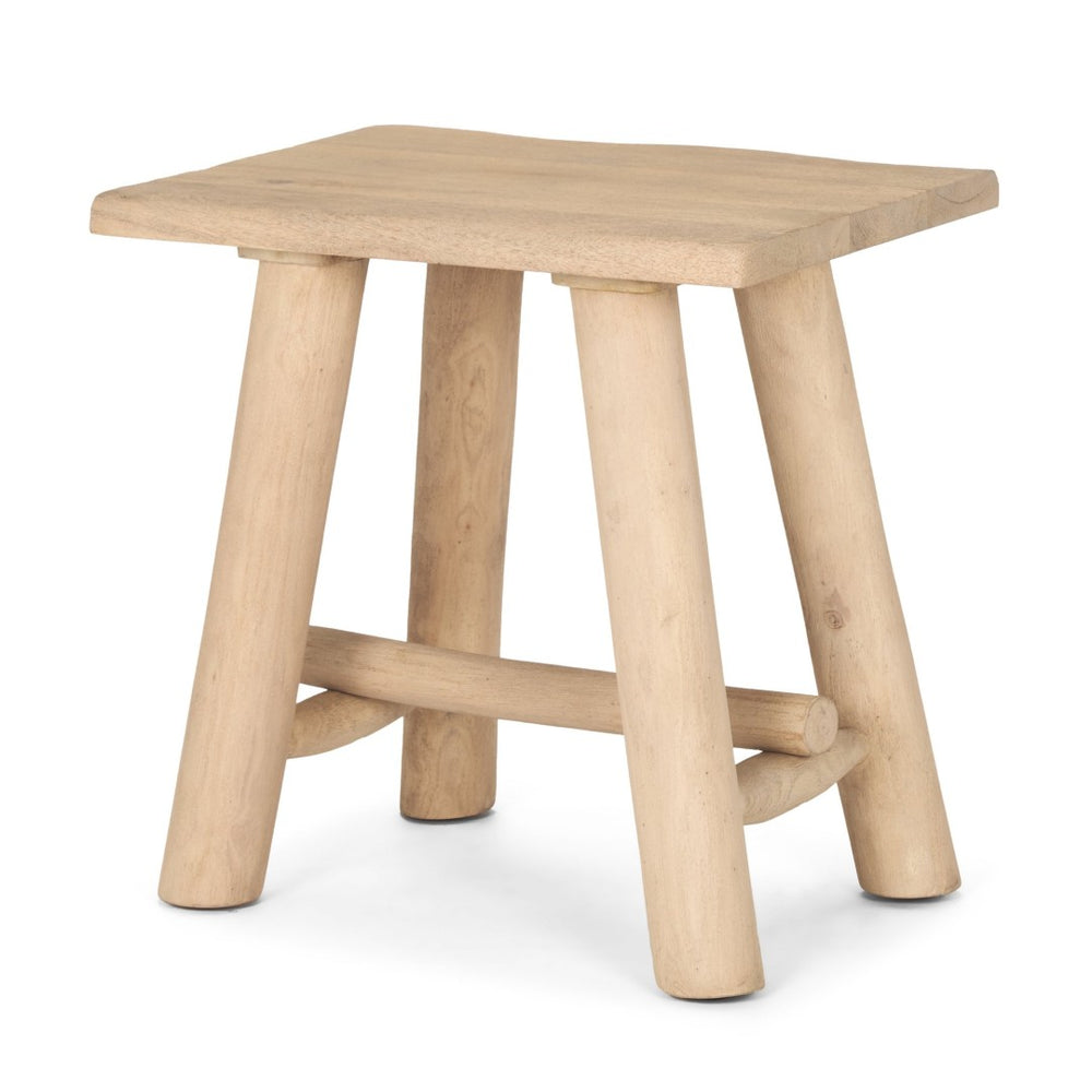 Mercana Sekou Rustic Craftsman Stool - Solid Mango Wood Accent Seat with Curved Edges for Versatile Use 70782