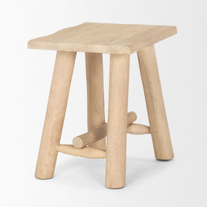 Mercana Sekou Rustic Craftsman Stool - Solid Mango Wood Accent Seat with Curved Edges for Versatile Use 70782