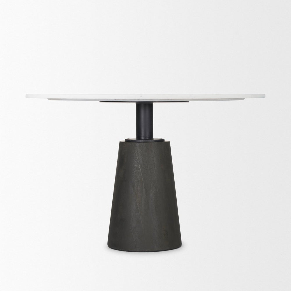 Mercana Maxwell Dining Table - Elegant Round White Marble Top with Sleek Black Pedestal Base for Modern Homes 70781-AB